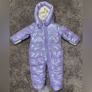 Kensie Girl Purple Metallic Hooded Fleece Snow Jumpsuit Winter Size 6-9 Months